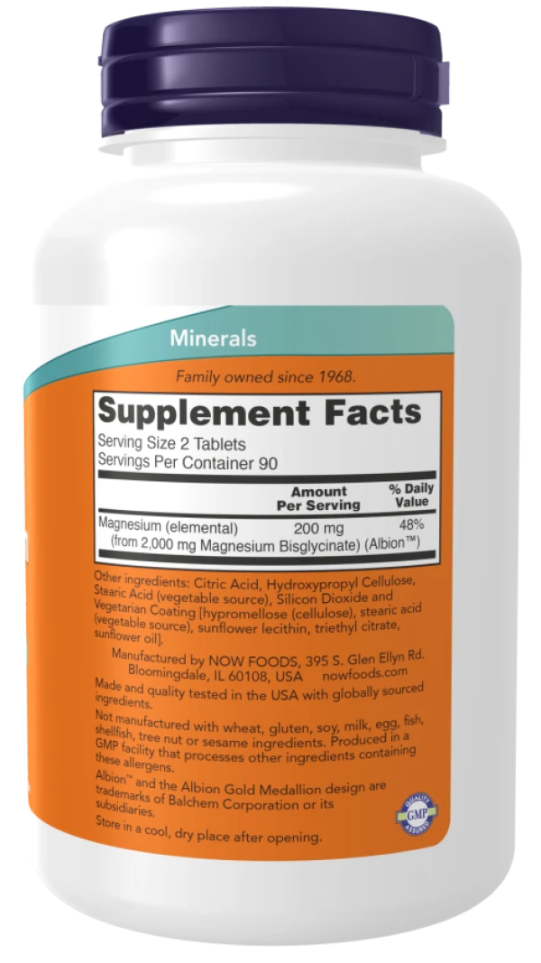 NOW FOODS MAGNESIUM GLYCINATE 180Caps - Image 2