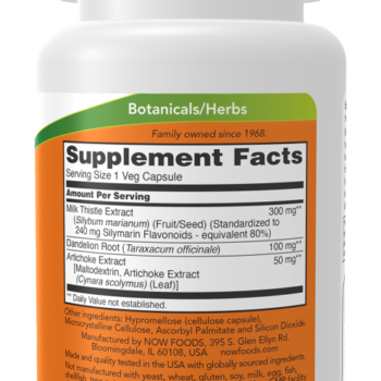 NOW FOODS MILK THISTLE ARTICHOKE & DANDELION, 300MG 50Caps