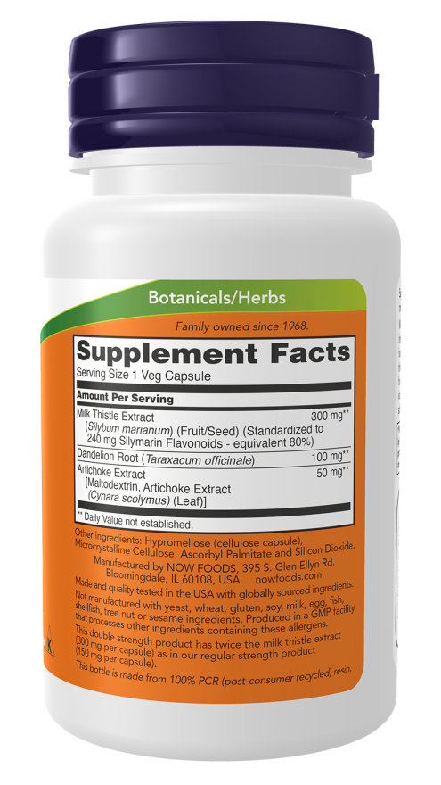 NOW FOODS MILK THISTLE ARTICHOKE & DANDELION, 300MG 50Caps - Image 2