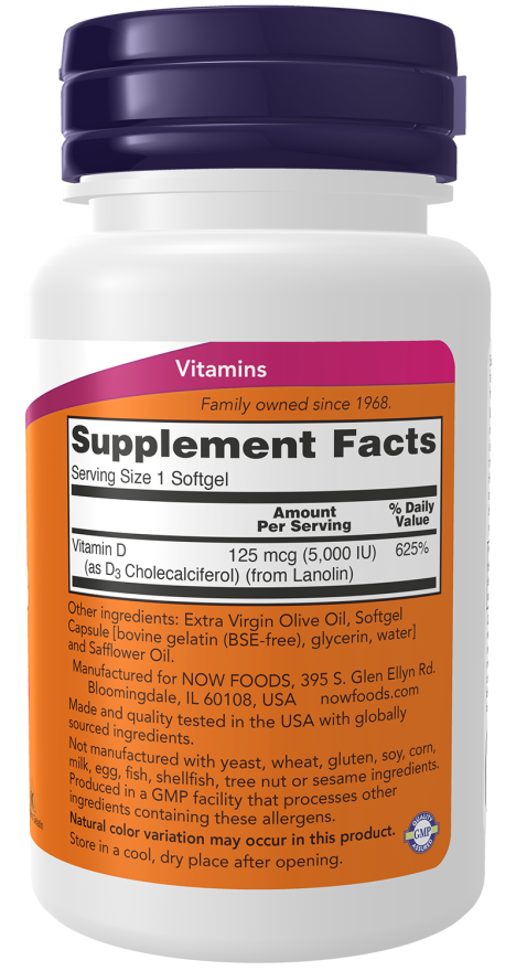 ΒΙΤΑΜΙΝΕΣ NOW FOODS VITAMIN D3 5000IU 240softgels - Image 2